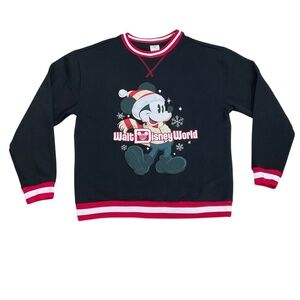 Disney Mickey Mouse Holiday Sweatshirt Medium Striped Trim Walt Disney World